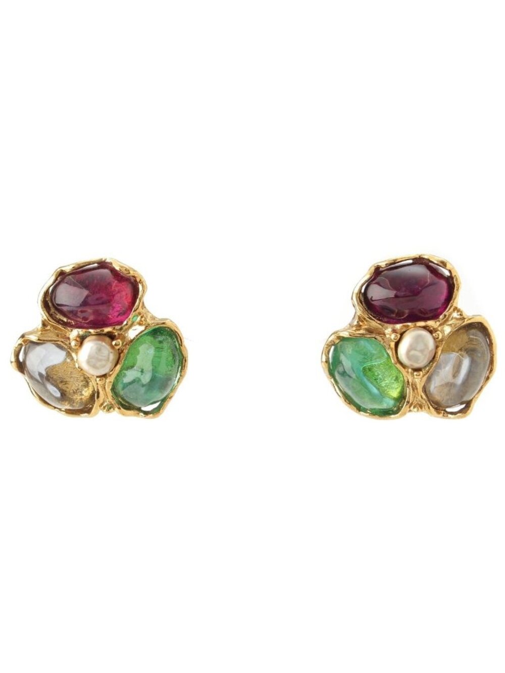 Saint Laurent Vintage Color Stone Pearl Gripoix Earrings Multicolor